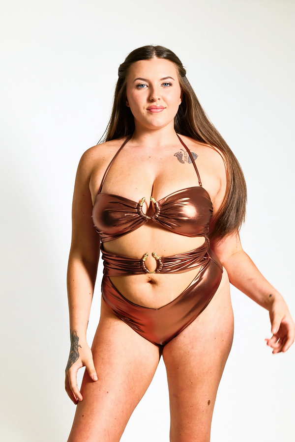 Bronze Medusa Cut-Out Swimsuit - 10