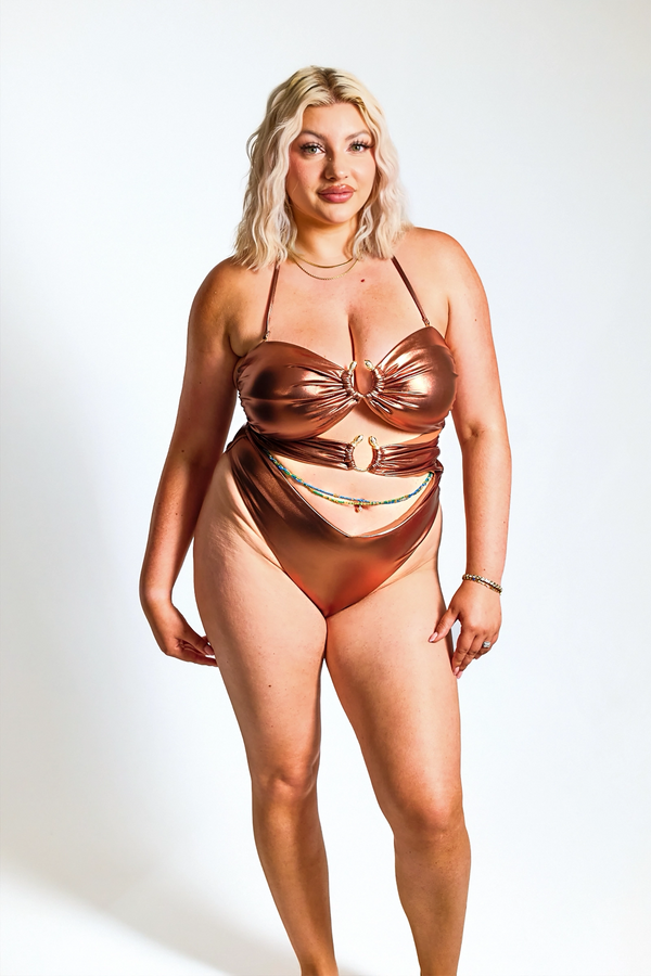Bronze Medusa Cut-Out Swimsuit - 14