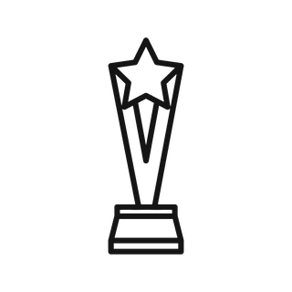 Black line drawing of a star-shaped trophy on a white background