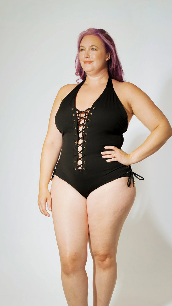 Award-Winning Lace Me Up Sculpting Swimsuit - 18-20 360 view