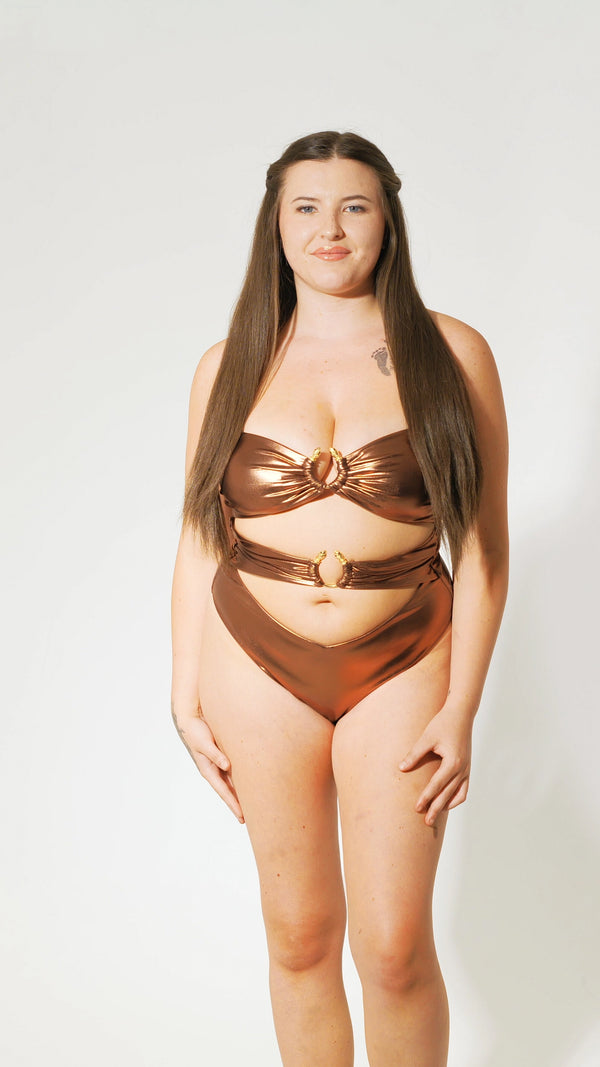 Bronze Medusa Cut-Out Swimsuit - 10 360 view