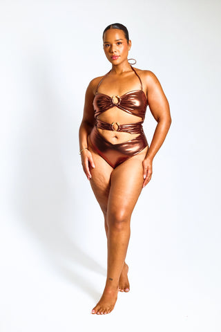 Bronze Medusa Cut-Out Swimsuit